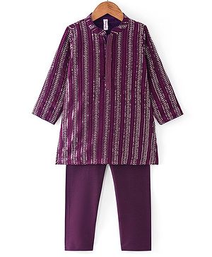 Babyhug Lurex Zari Sequin Embroidered Kurta Pyjama Set - Magenta
