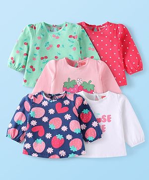 Babyhug Cotton Knit Full Sleeves T-Shirts With Fruit & Polka Dot Print Pack of 5 - Multi Colour