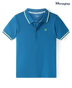 Honeyhap Premium Cotton Knit Half Sleeves Solid Polo T-Shirt - Seaport & Sharp Green