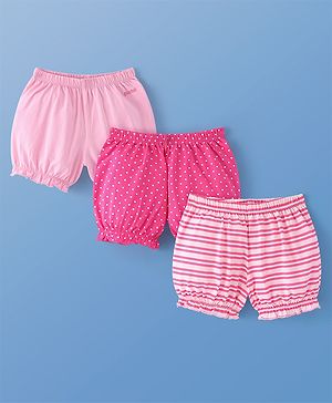 Pine Kids Cotton Lycra Knit Stripes & Polka Dot Printed Bloomers Pack of 3 (Colour & Print May Vary)