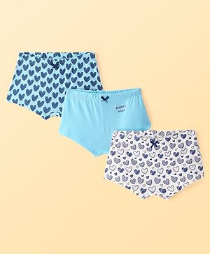 Pine Kids Cotton Lycra Knit Hipster Panties with Hearts Print & Bow Applique Pack of 3 (Colour May Vary)