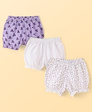 Pine Kids Cotton Lycra Knit Stripes & Floral Printed Bloomers Pack of 3 (Colour May Vary)