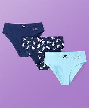 Pine Kids Cotton Lycra Knit Solid Color & Unicorn Printed Bloomer  Pack of 3 - ( Color May Vary )