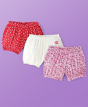 Pine Kids Cotton Lycra Knit Bloomer with Heart & Floral Print Pack of 3 - ( Color May Vary )