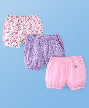 Pine Kids Cotton Lycra Knit Floral Printed Bloomers Pack of 3 (Colour May Vary)