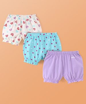 Pine Kids Cotton Lycra Knit Bloomers With Hearts Print Pack Of 3 (Colour May Vary)