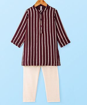 Babyhug Woven Lurex Striped Kurta Pyjama Set - Maroon