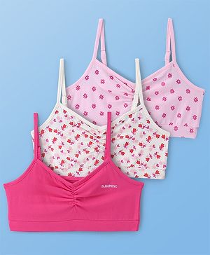 Pine Kids Cotton Knit Sleeveless Bralettes With Floral Print Pack of 3 (Colour May Vary)