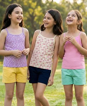 Pine Kids Cotton Lycra Knit Singlet Sleeves Slips With Floral Print Pack of 3 (Colour May Vary)