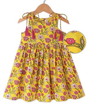 Babyhug Cotton Woven Sleeveless Floral Printed Ethnic Dress - Yellow