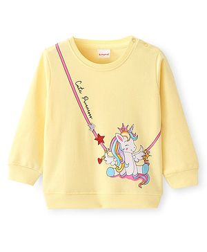 Babyhug Cotton Knit Full Sleeves Sweatshirt with Unicorn Design - Yellow
