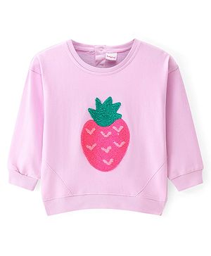 Babyhug Cotton Full Sleeves Sweatshirt With Sequinned Strawberry - Light Pink