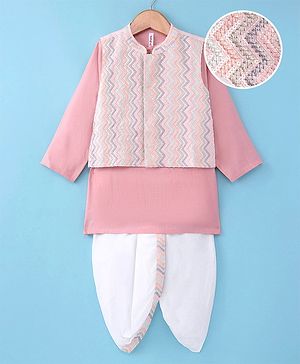 Babyhug Woven Full Sleeves Kurta Dhoti Set With Embroidered Jacket - Pink