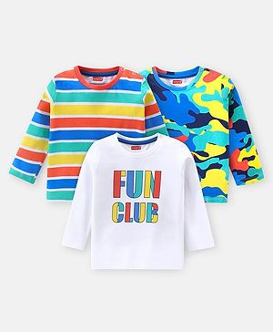 Babyhug Cotton Knit  Full Sleeves T-Shirt with Text & Striped Print Pack of 3 - Multicolor