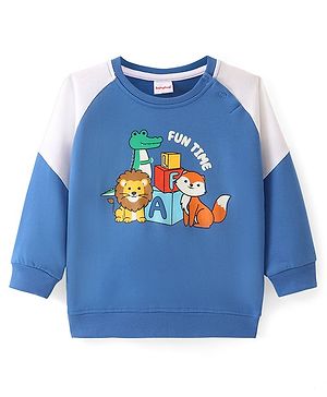 Babyhug 100% Cotton Knit Raglan Full Sleeves T-Shirt with Wild Animal Print - Blue
