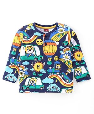 Babyhug Cotton Knit Full Sleeves T-Shirt with Tiger Print - Navy Blue