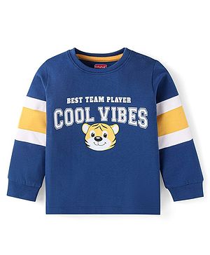 Babyhug Cotton Knit Full Sleeves Cut & Sew Design T-Shirt with Lion Graphics - Green & Navy Blue