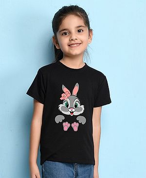 NUSYL Cotton Half Sleeves Rabbit Printed Tee - Black