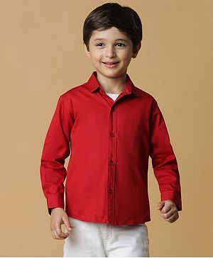 Tales & Stories Cotton Full Sleeves Solid Shirt - Red