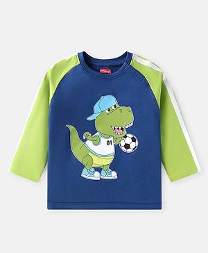 Babyhug Cotton Knit Full Raglan Sleeves T-Shirt with Dino Graphics - Navy Blue & Green
