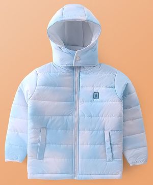 Pine Kids Woven Full Sleeves Padded Hooded Jacket With Patch Detailing - Blue