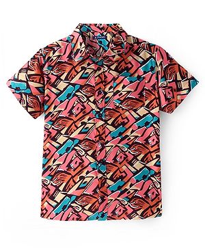 Pine Kids Viscose Woven Half Sleeves Abstract Printed Shirt - Multicolor