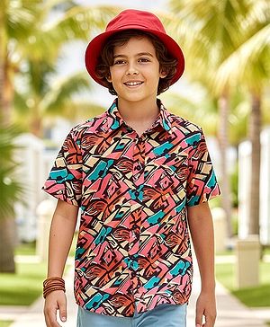 Pine Kids Viscose Woven Half Sleeves Abstract Printed Shirt - Multicolor