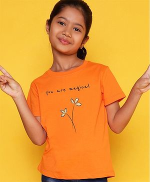NUSYL Cotton Half Sleeves You Are Magical Text Printed Tee -  Orange