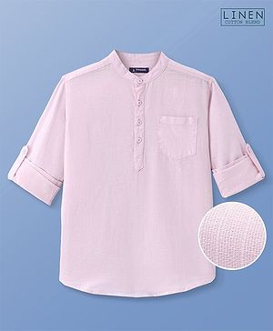 Pine Kids Linen Woven Full Sleeves Mandarin Collar Solid Shirt - Light Pink