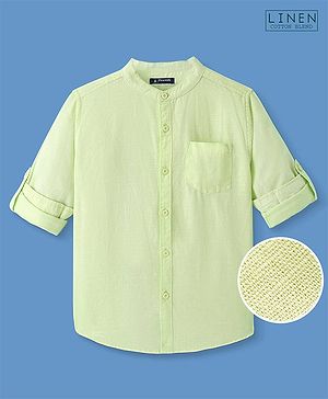 Pine Kids Linen Woven Full Sleeves Solid Shirt - Lime