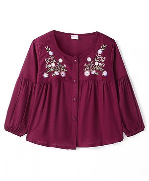 Babyhug Rayon Full Sleeves Floral Embroidered Top - Maroon
