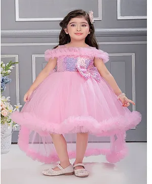 Ministitch Net Off Shoulder Sequin
                              Embellished Bodice High Low Party Dress -
                              Baby Pink