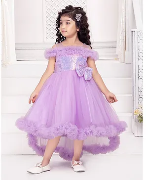 Ministitch Net Off Shoulder Sequin
                              Embellished Bodice High Low Party Dress -
                              Lavender