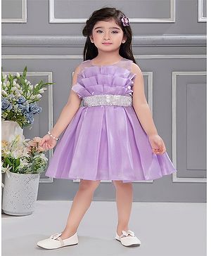 Ministitch Organza Sleeveless Box Pleated Party Dress   - Lilac