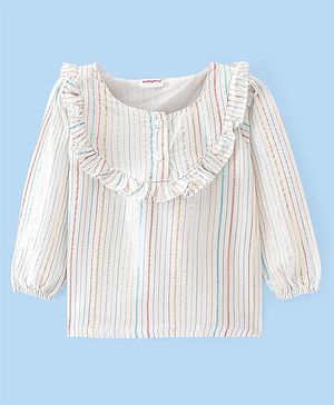 Babyhug Cotton Full Sleeves Striped Top with Frill Detailing - White