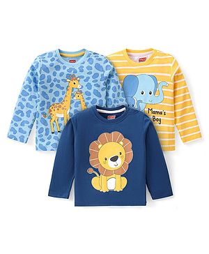 Babyhug Cotton Knit Full Sleeves T-Shirt with Animal Print  Pack of 3- Multicolor