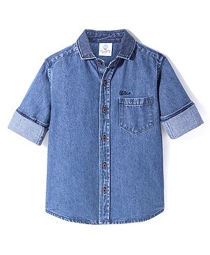 TONYBOY Full Sleeves Solid Denim Shirt - Blue