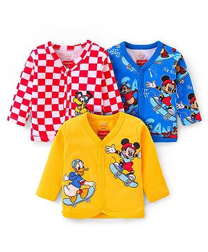 Babyhug Disney Interlock Knit Full Sleeves Jhablas with Mickey Mouse & Friends Graphics Pack of 3 - Red Yellow & Blue