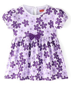 Babyhug Rayon Woven Half Sleeves Frock with Floral Print -  Purple