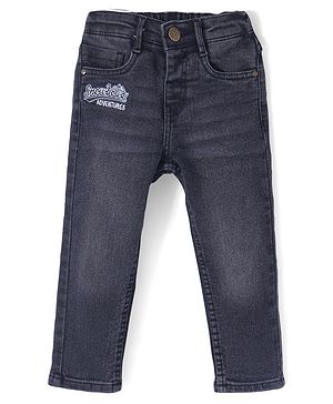Babyhug Denim Washed Full Length Jeans With Stretch & Text Print - Black