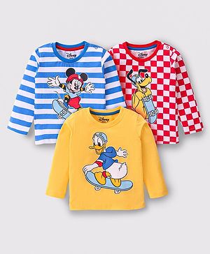 Babyhug Disney Single Jersey Full Sleeves T-Shirts With Mickey Mouse and Friends Graphic  Pack of 3 - Multicolour