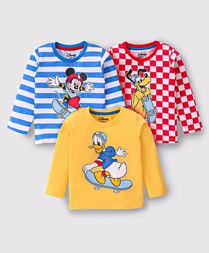 Babyhug Disney Single Jersey Knit Full Sleeves T-Shirts With Mickey Mouse Graphics Pack of 3 - Red Orange & White