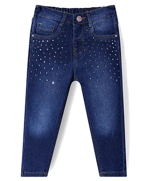 Babyhug Denim Full Length Solid Color
                              Jeans with Beads Detailing - Navy Blue