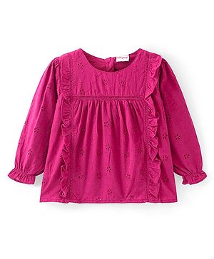 Babyhug Rayon Woven Full Sleeves Schiffli Top with Frill Detailing - Maroon