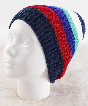 Pine Kids Knit Stripe Designed Winter Cap - Blue & Red