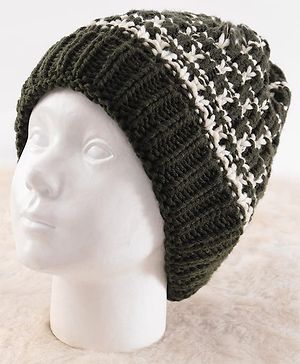 Pine Kids Knit Net Design Winter Cap - Dark Green