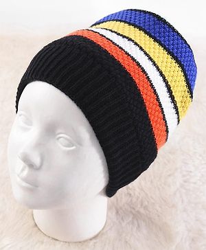 Pine Kids Knit Striped Designed Winter Cap - Black & Blue