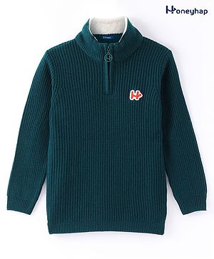 Honeyhap Premium Solid  Full Sleeves Sweater with Logo Design - Bottle Green