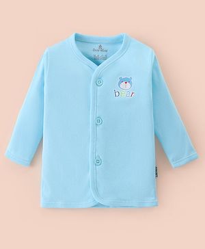 Child World Interlock Cotton Knit Full Sleeves Front Open Vest With Dog Print - Turquoise