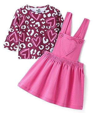 Doodle Poodle Cotton Interlock Knit Full Sleeves T-Shirt with Frock Heart Print - Pink